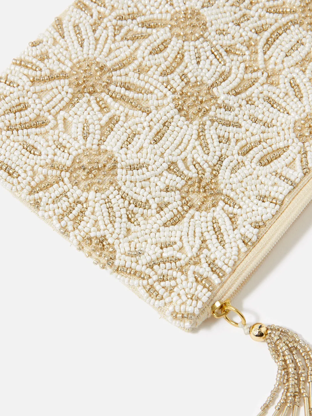 Accessorize London Women's Beaded White Daisy Embellished Pouch Make Up Bag