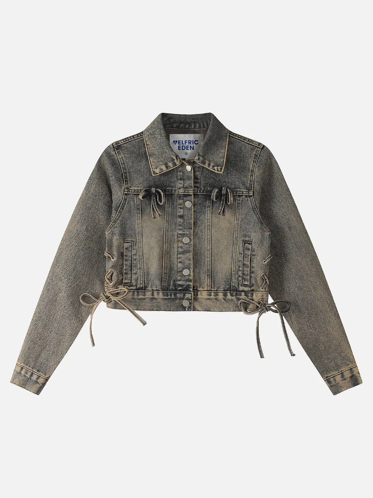 Aelfric Eden Bow Washed Cropped Denim Jacket