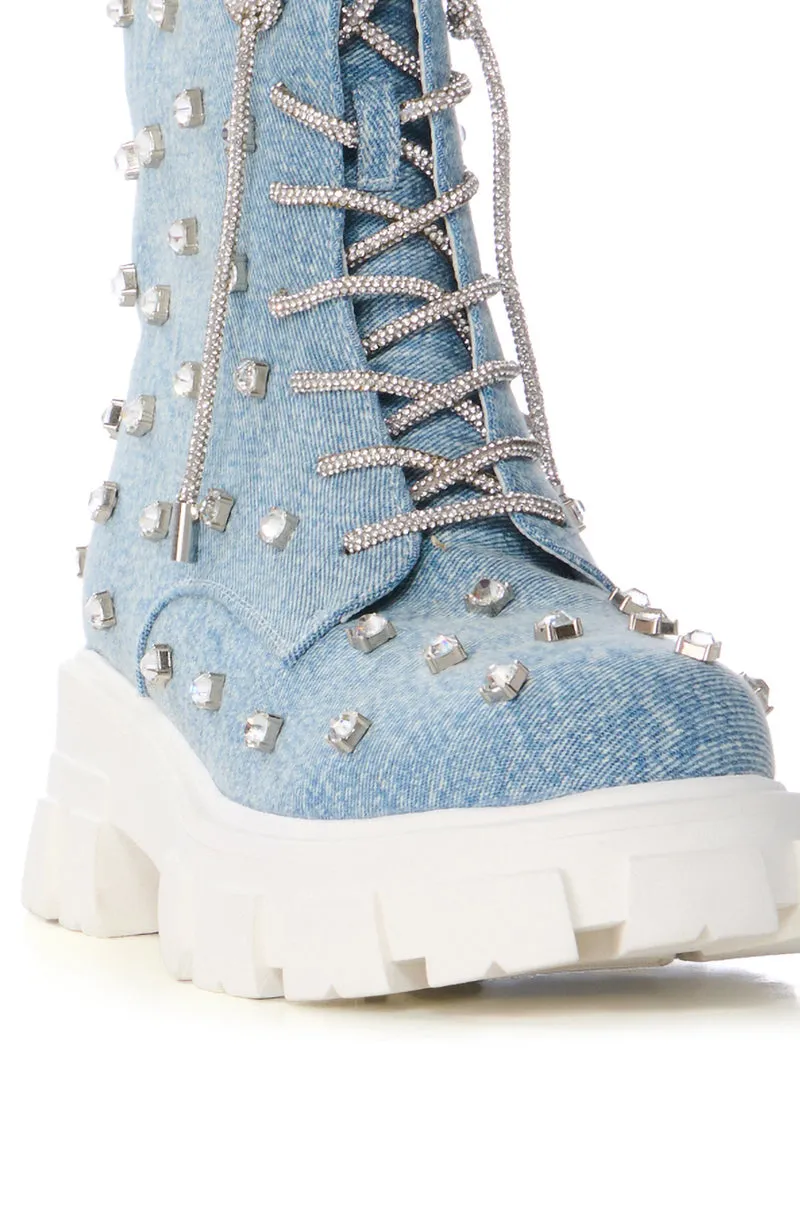 AZALEA WANG GET WHAT SHE LIKE EMBELLISHED BOOTIE IN DENIM