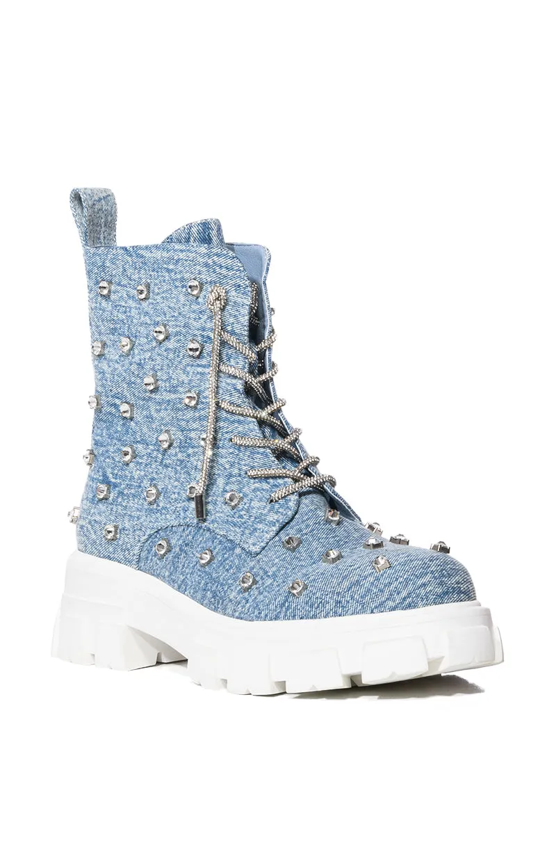 AZALEA WANG GET WHAT SHE LIKE EMBELLISHED BOOTIE IN DENIM