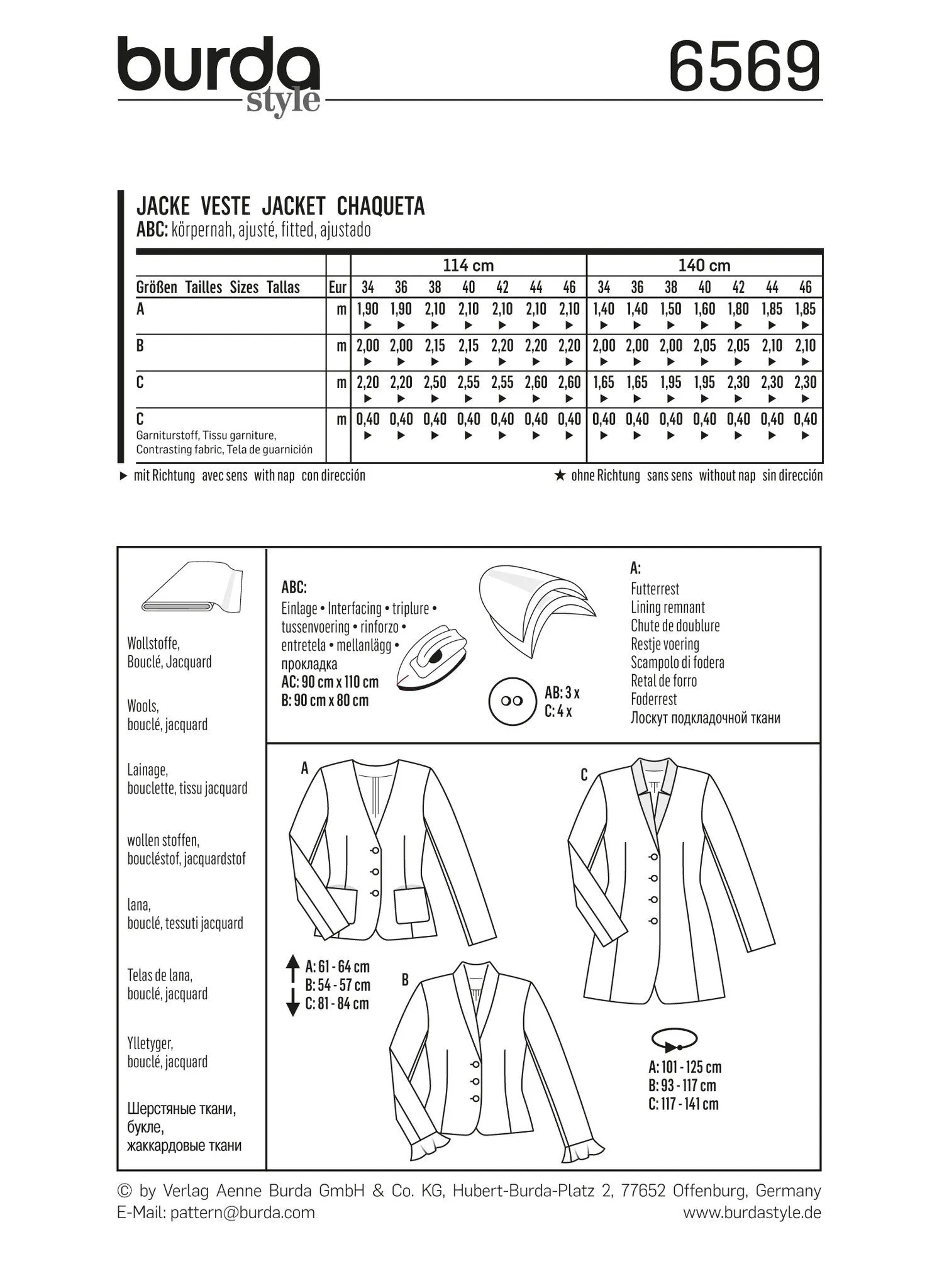 BD6569 Burda Style Pattern 6569 Jacket