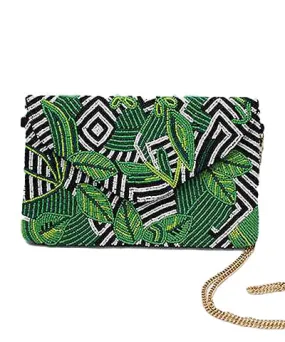 Beaded Envelope Clutch, Geometric with Palm Leaves