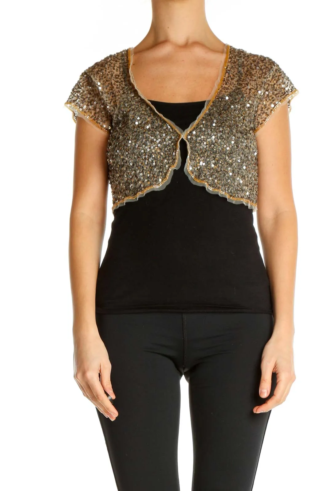 Beige Sequin Party Bolero Top