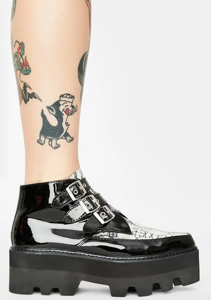 Black Snakeskin Buckle Dino Lug Platform Creepers