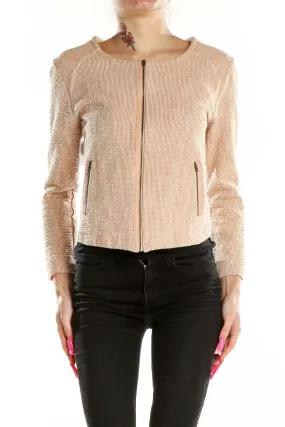 Blush Textured Zip-Up Cropped Jacket