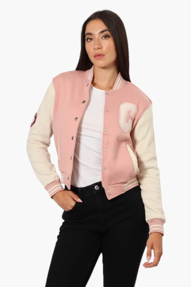 Canada Weather Gear Contrast Sleeve Varsity Lightweight Jacket - Pink