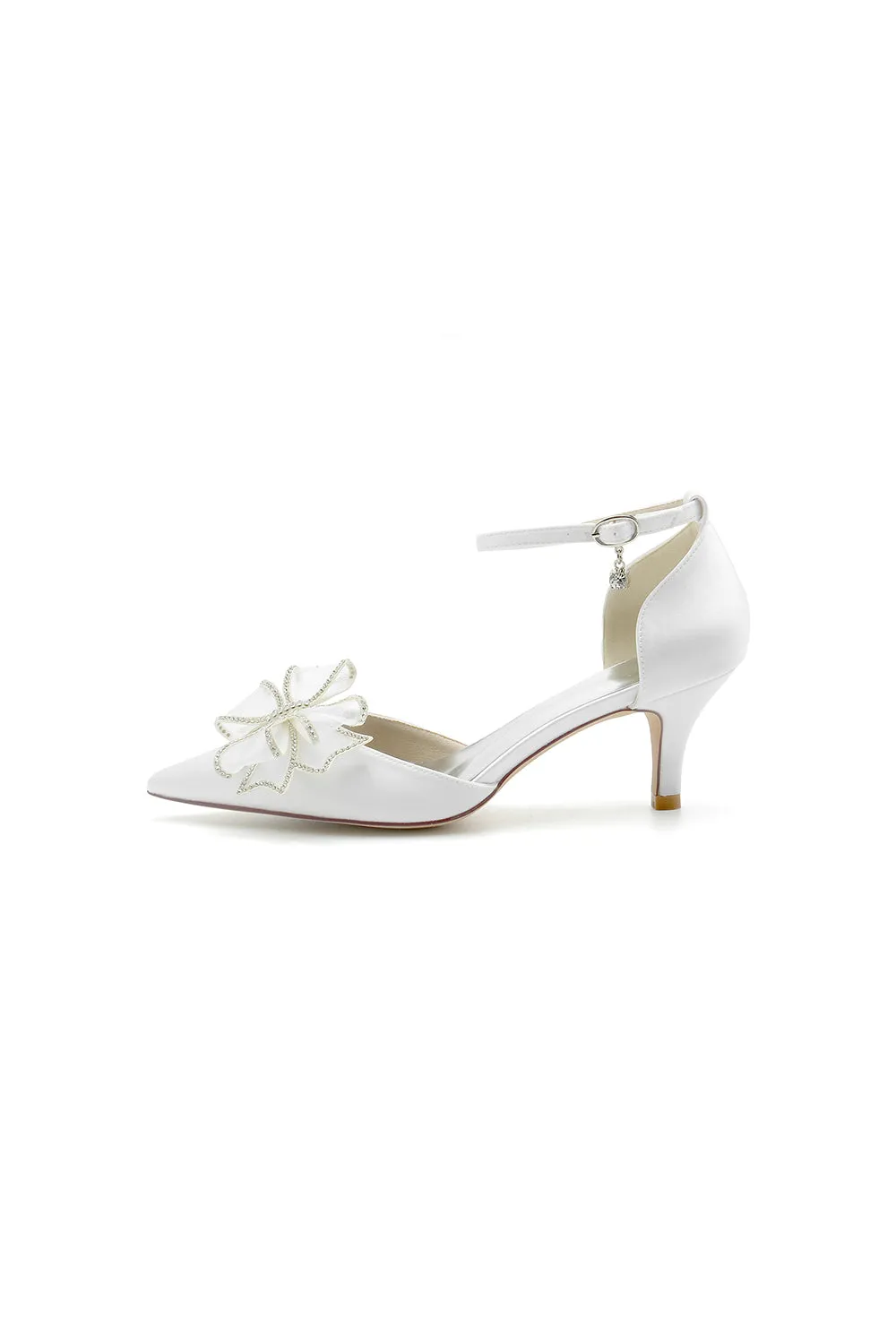 Champagne Pointed Toe Ankle Strap Wedding Shoes with Bow