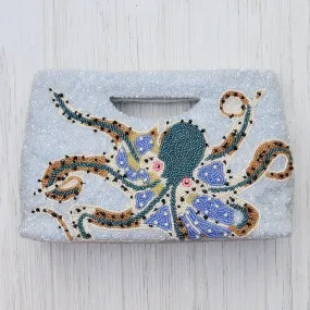 Cut Out Handle Clutch in Blue Octopus