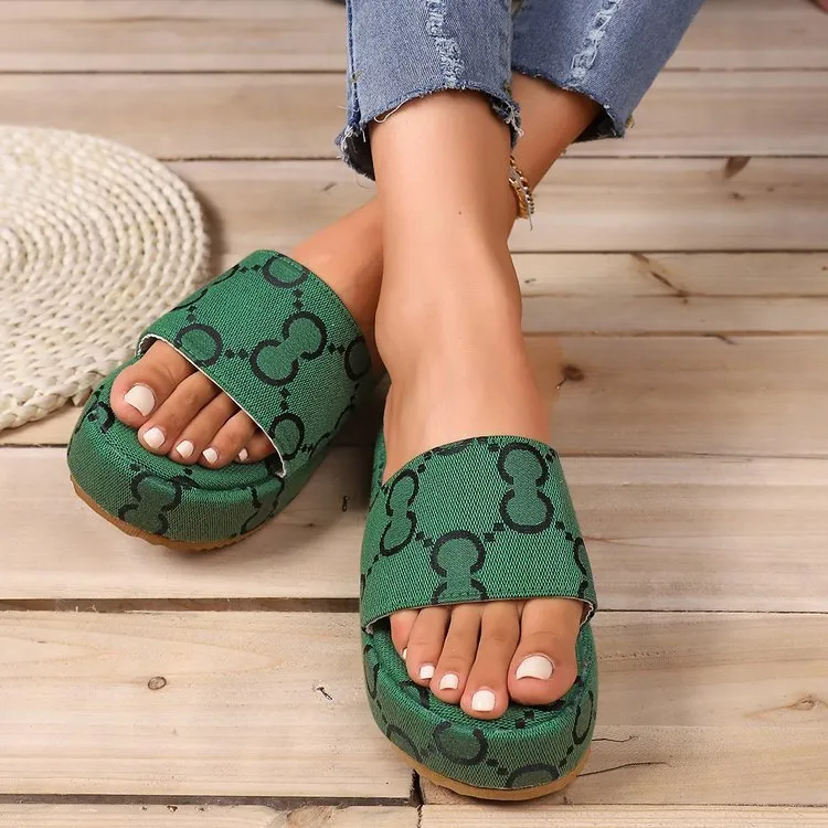 Designer Cross Strap Print Thick-soled Flat Slipper Sandals