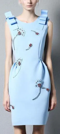 Embellished Ribbon-Shoulder Dress in Light Blue or Black