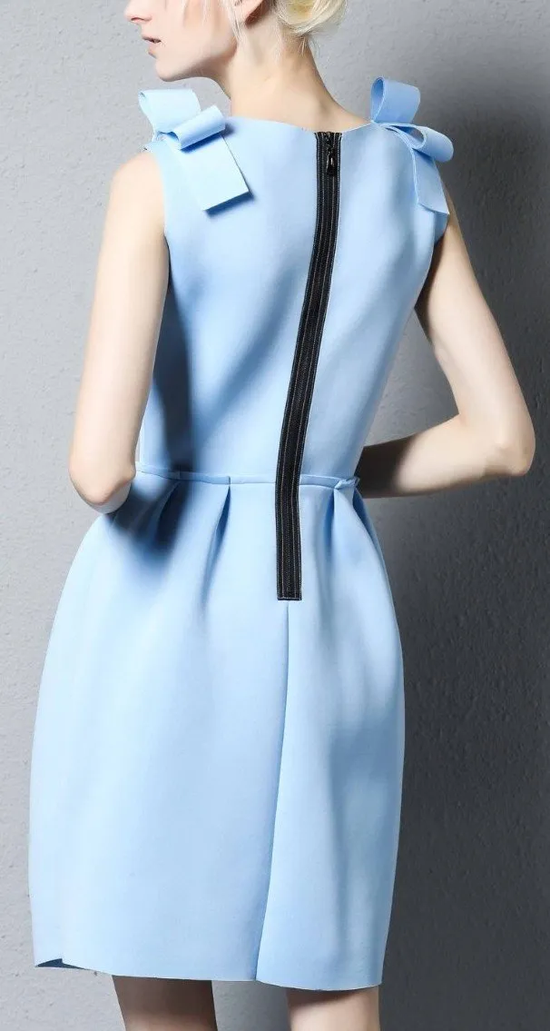 Embellished Ribbon-Shoulder Dress in Light Blue or Black