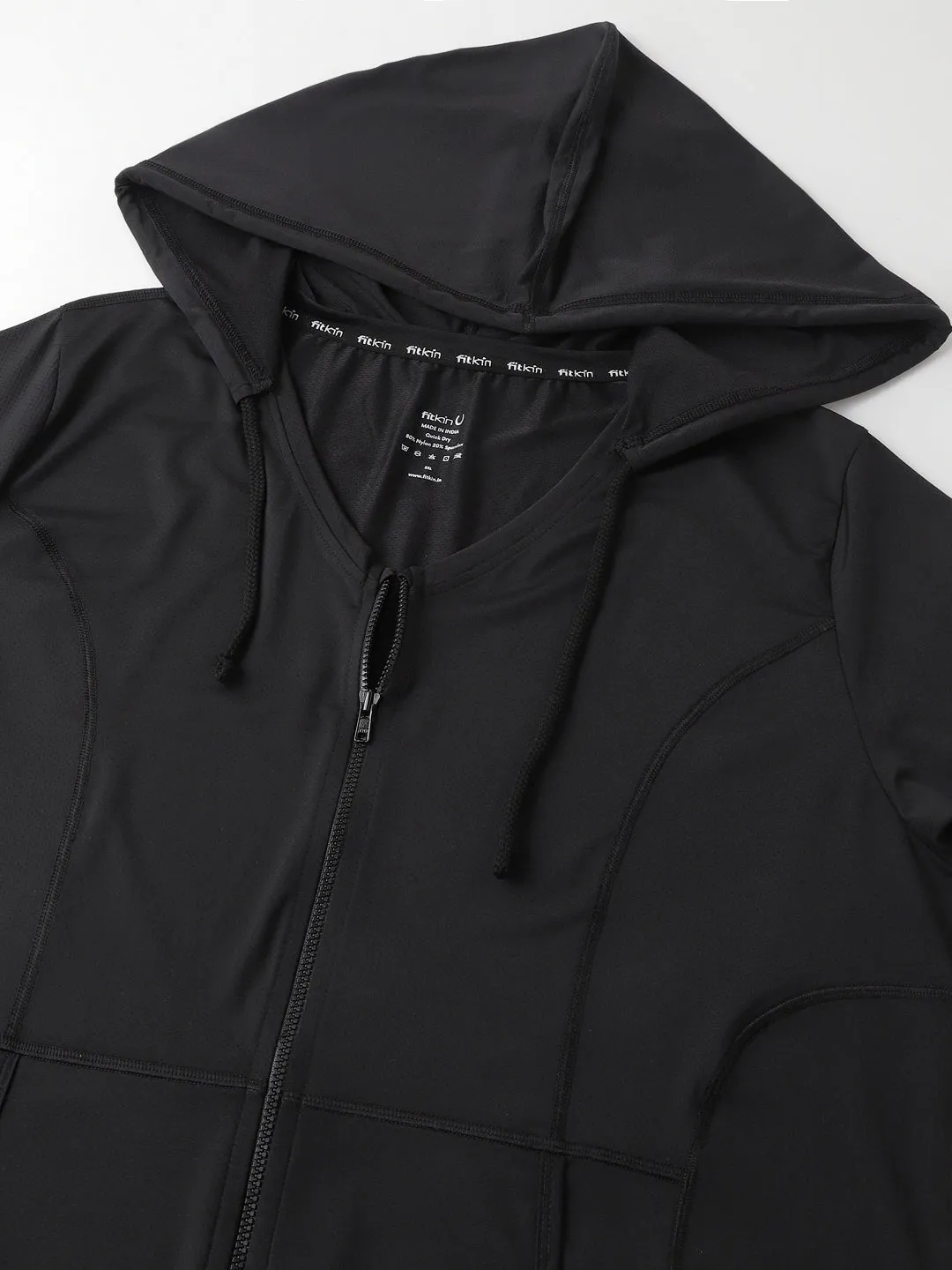 Fitkin Plus Size Black All Weather Hoodie Jacket