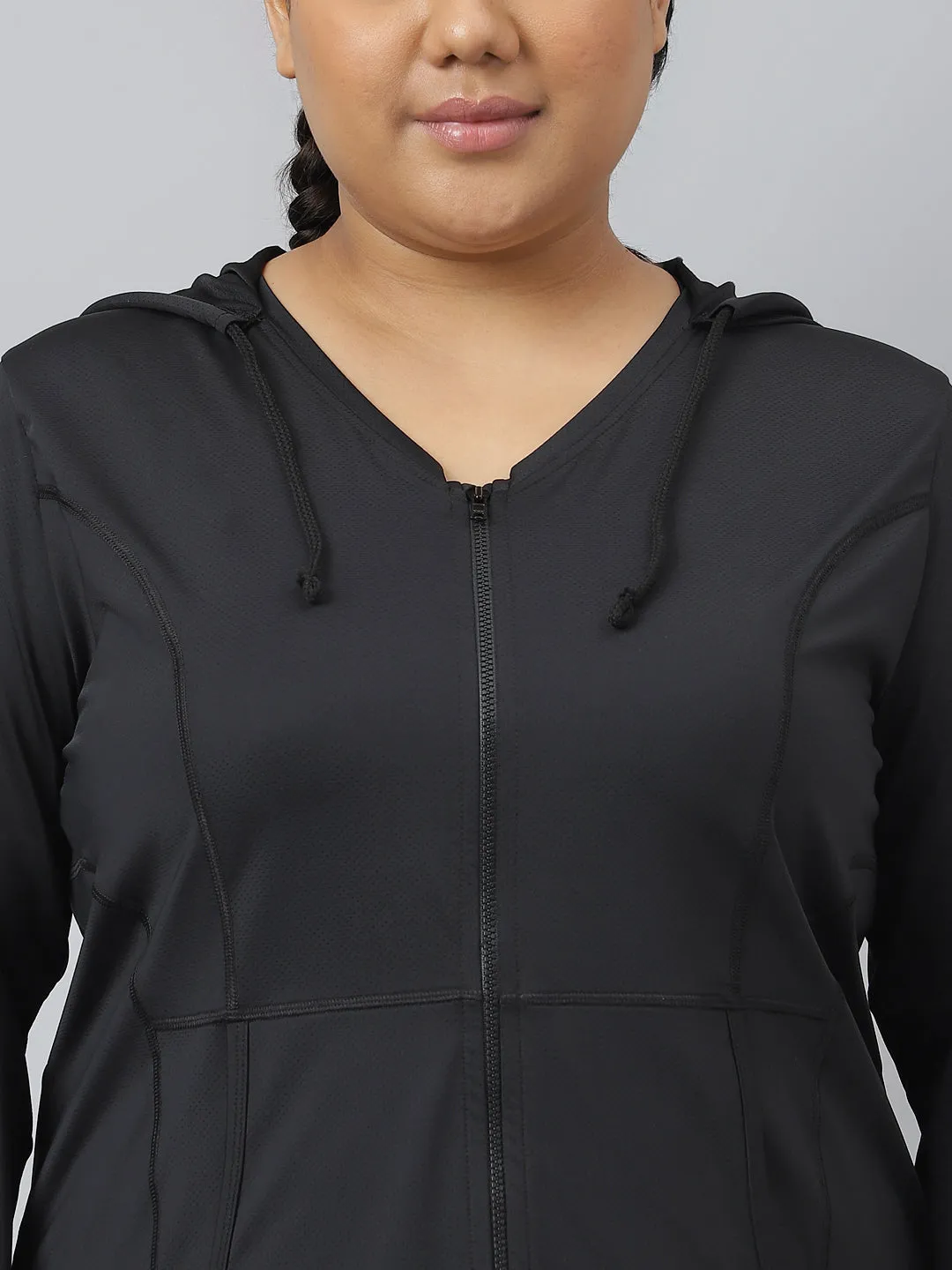 Fitkin Plus Size Black All Weather Hoodie Jacket