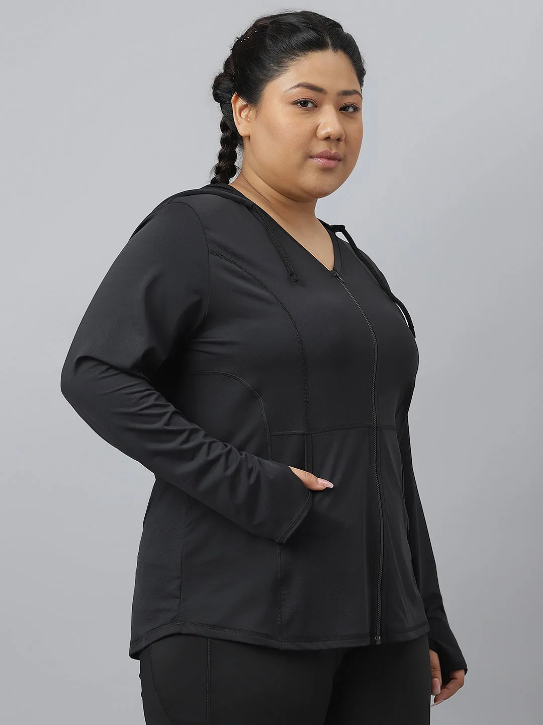 Fitkin Plus Size Black All Weather Hoodie Jacket