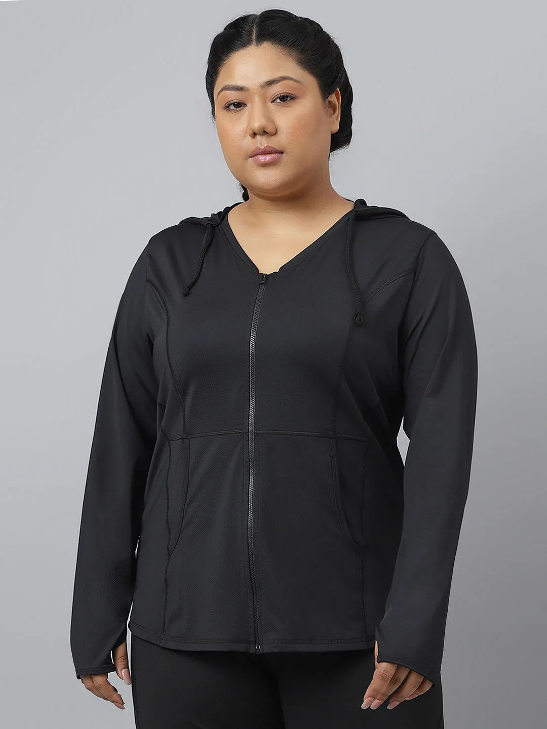 Fitkin Plus Size Black All Weather Hoodie Jacket