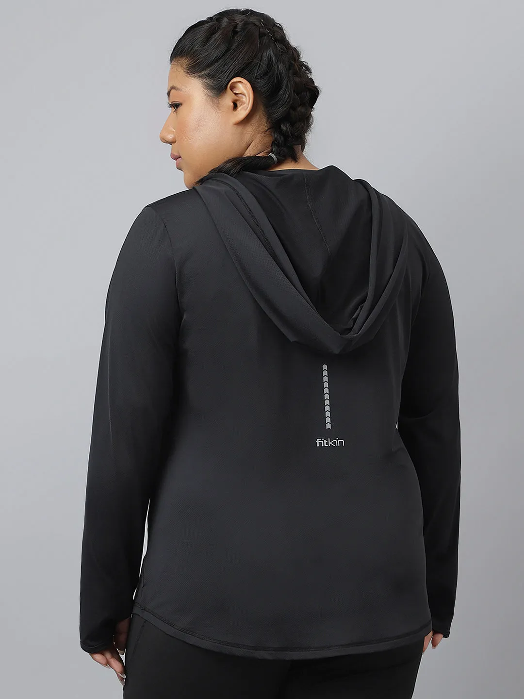 Fitkin Plus Size Black All Weather Hoodie Jacket