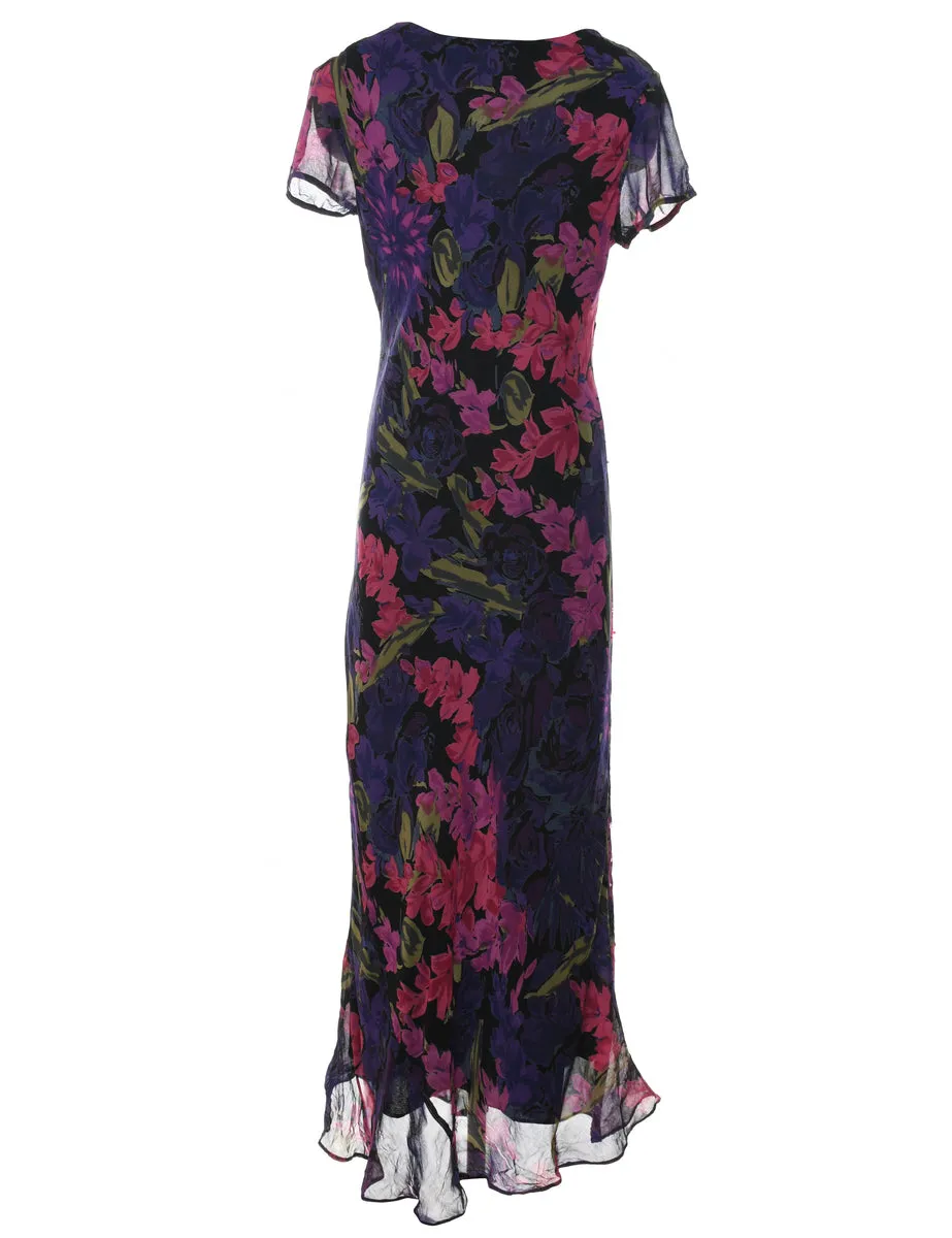 Floral Pattern Sequined Maxi Dress - L