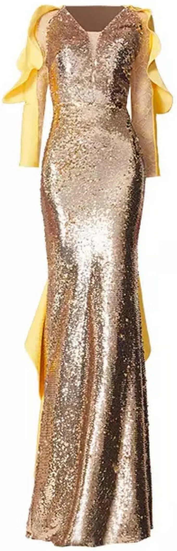 Gold Sequined Ruffled Gown