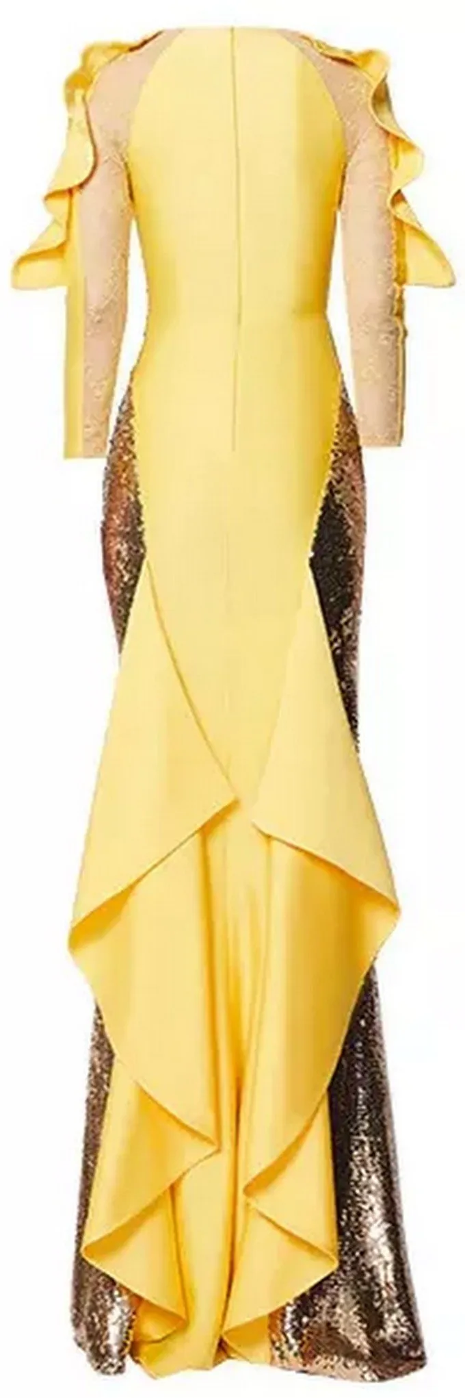 Gold Sequined Ruffled Gown