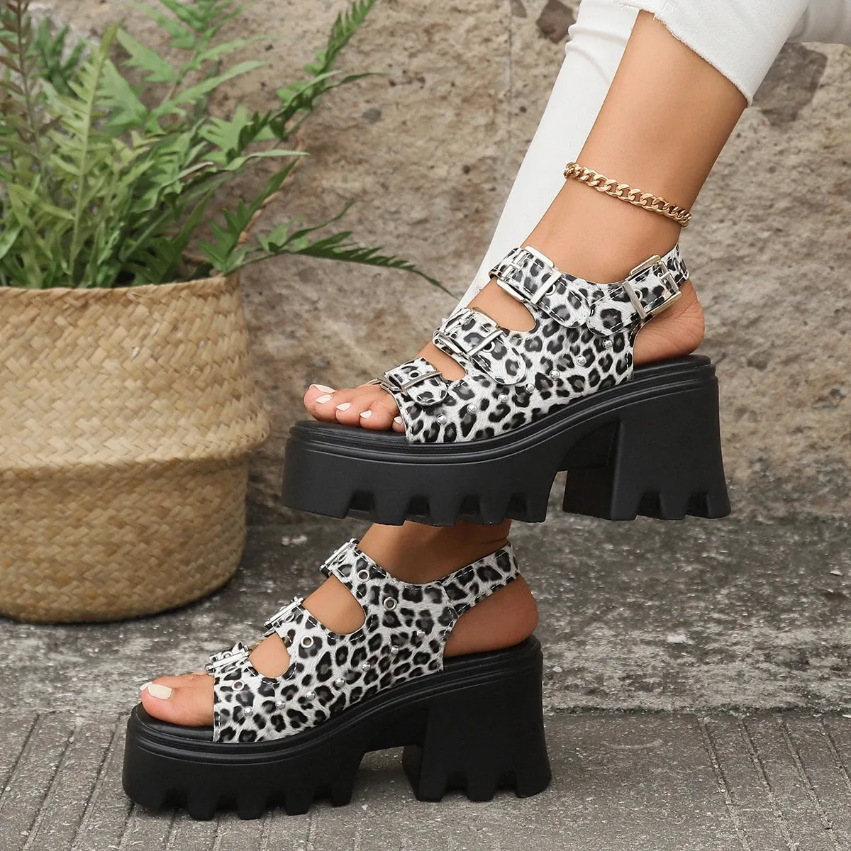 Gothic Style Ankle Strap Platform Sandals