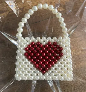 Halartizian Beaded Mini Heart Pearl Purse