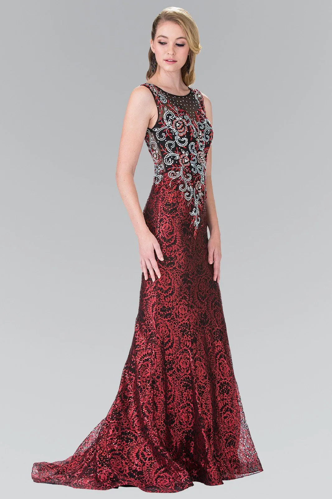 Long Floral Embroidered Sequined Dress by Elizabeth K GL2341