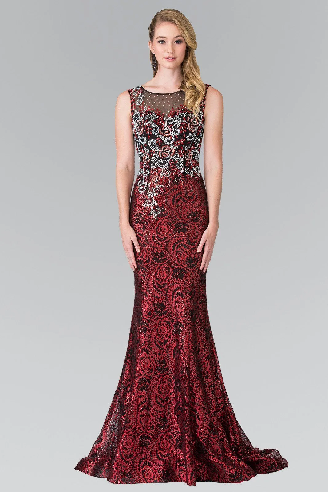 Long Floral Embroidered Sequined Dress by Elizabeth K GL2341