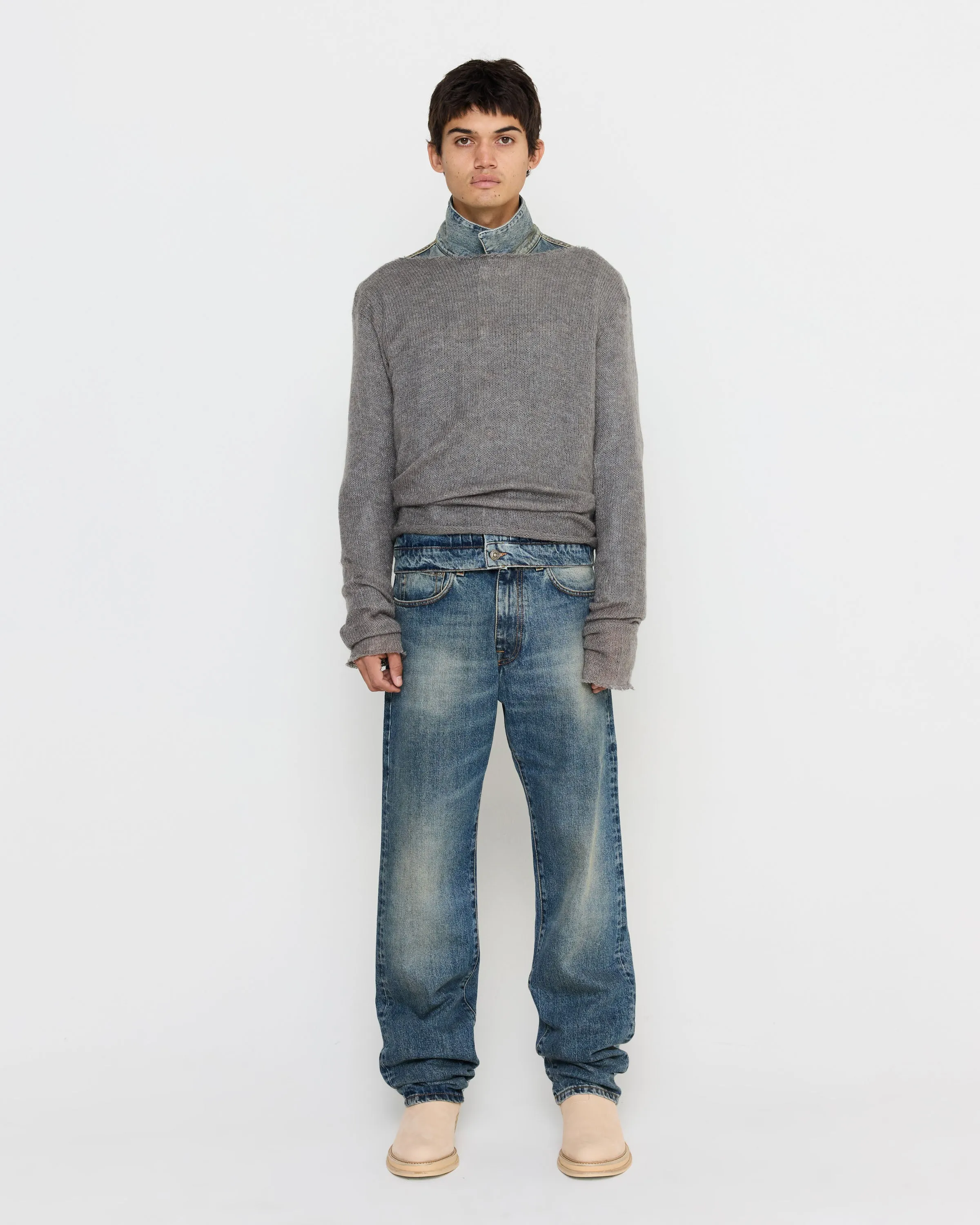 Loose Five Pocket Denim in Washed  Dark Blue