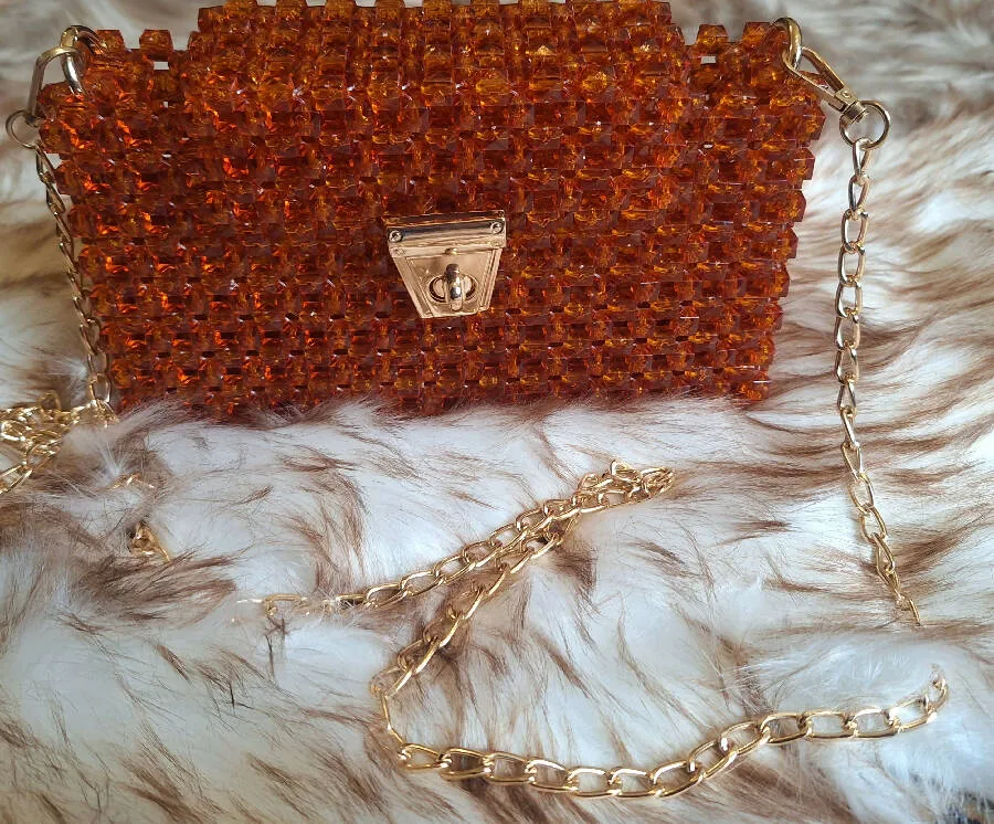 Lulua Stitches Handmade Caramel Beaded Bag