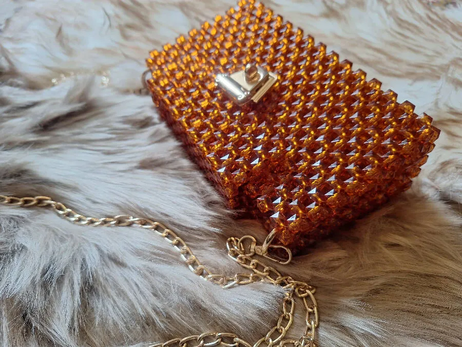 Lulua Stitches Handmade Caramel Beaded Bag