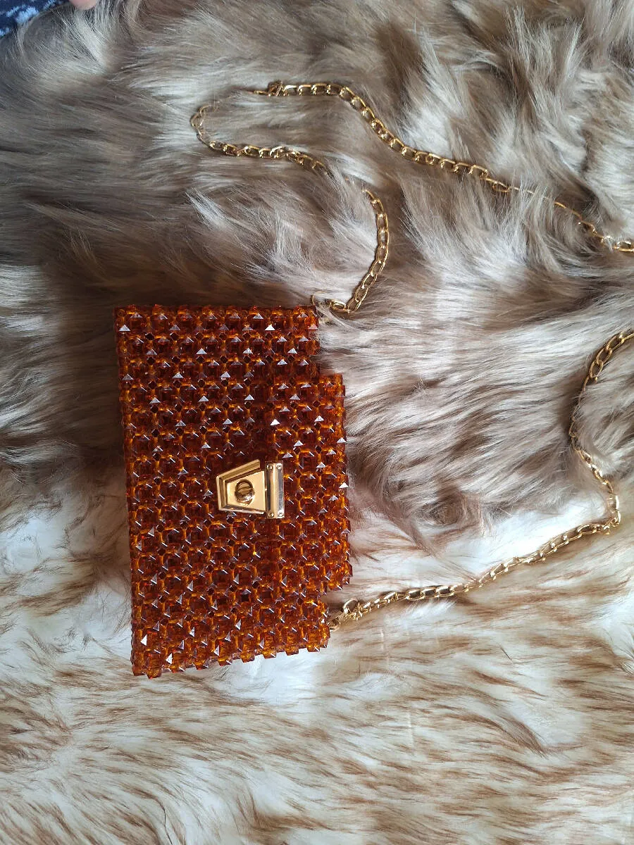 Lulua Stitches Handmade Caramel Beaded Bag