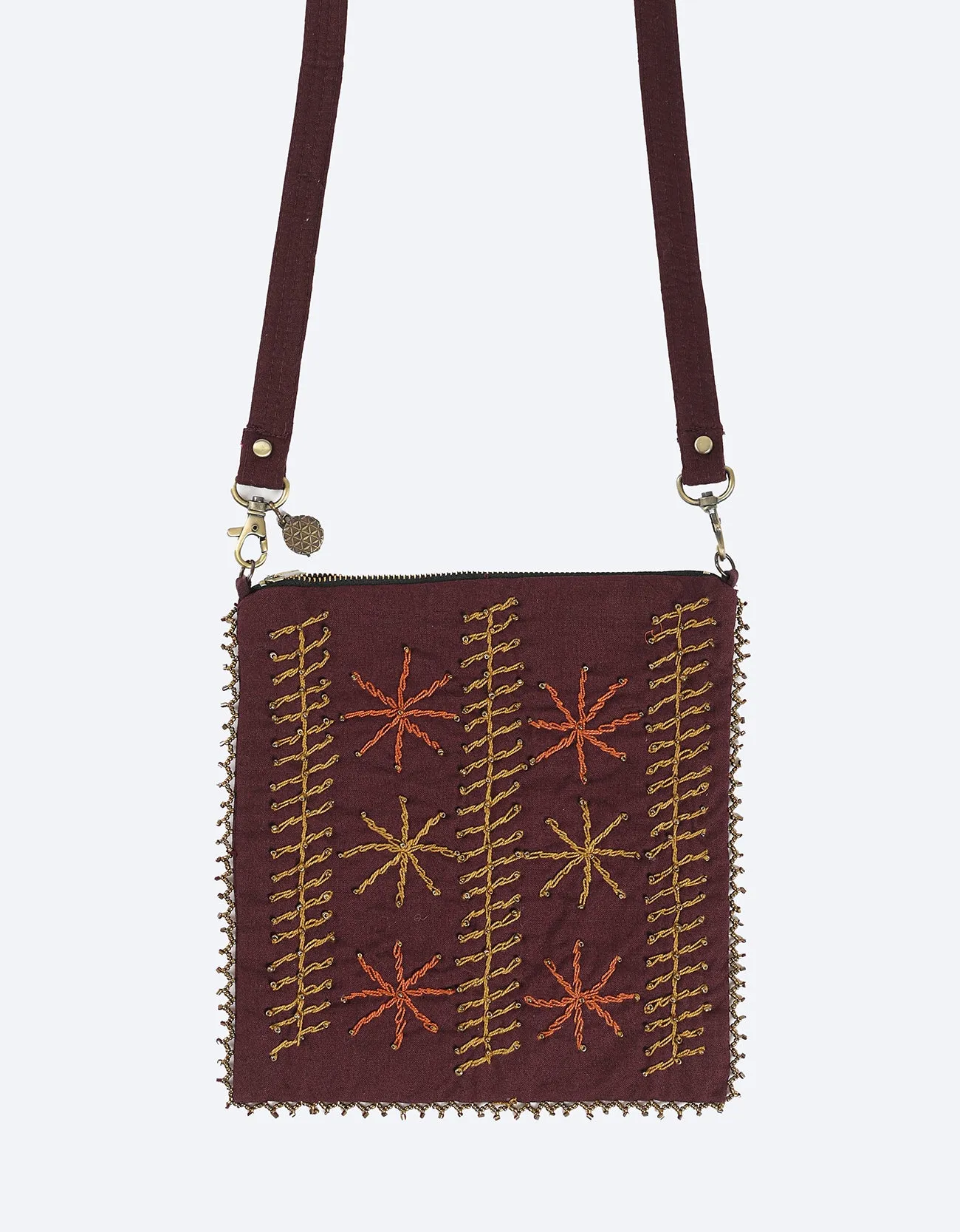 Medium bag with hand embroidered and beaded