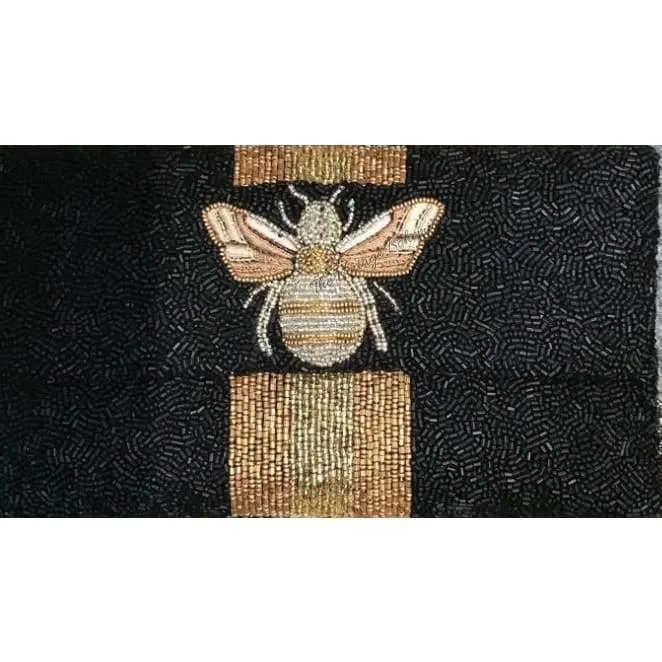 Moyna Beaded 3d Bee Clutch | Black with Bronze/ Gold