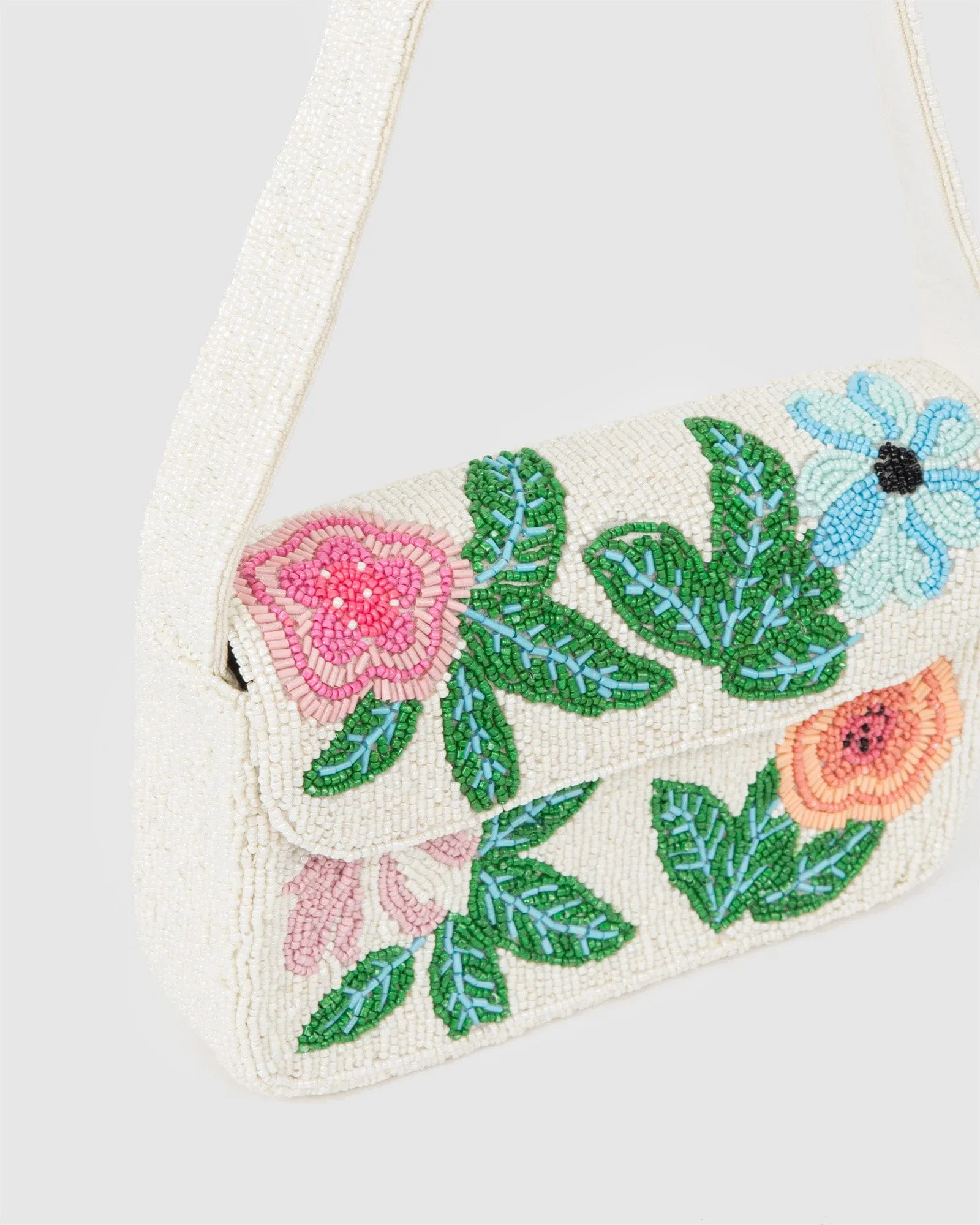 Multi Colour Floral Beaded Baguette Bag