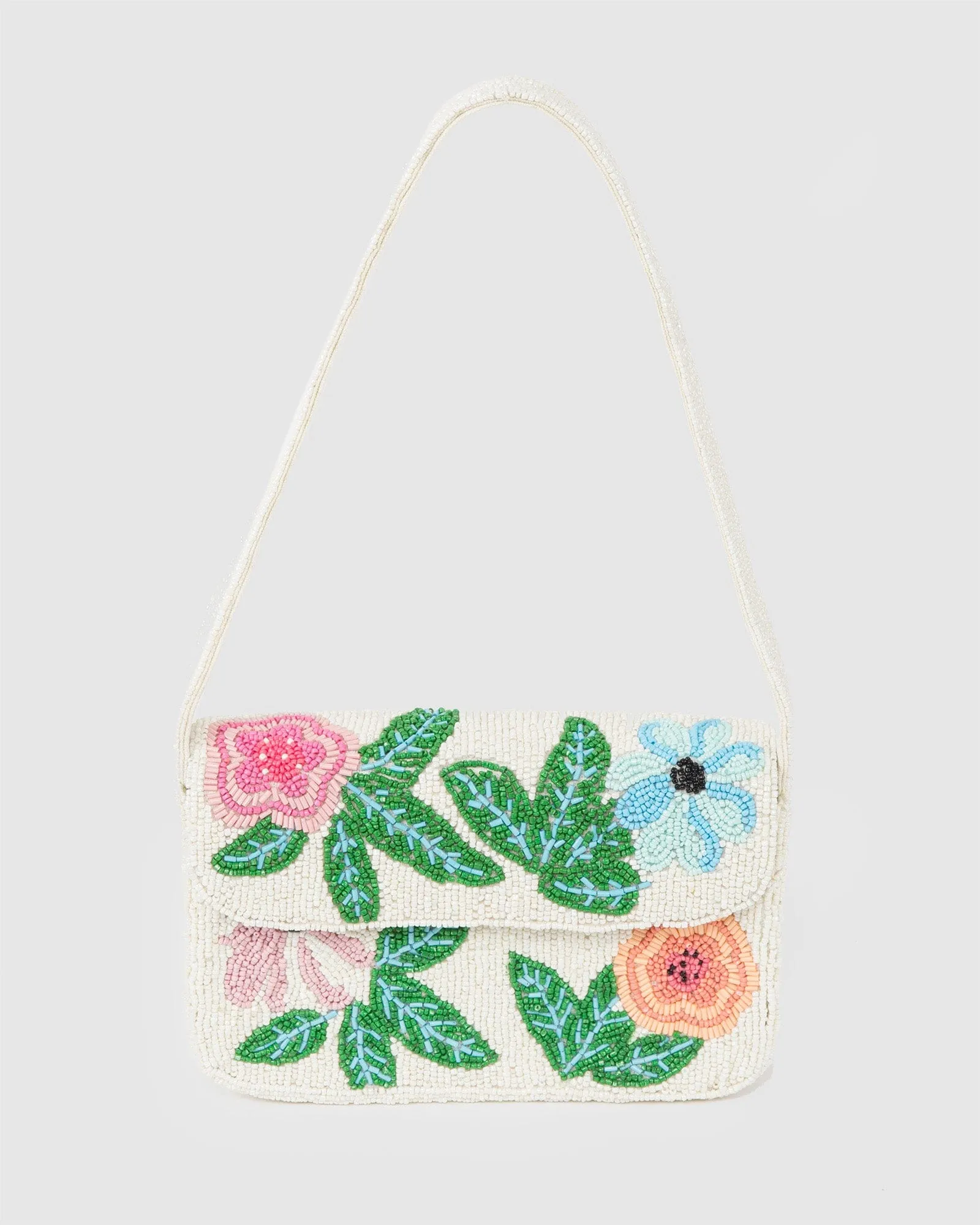 Multi Colour Floral Beaded Baguette Bag