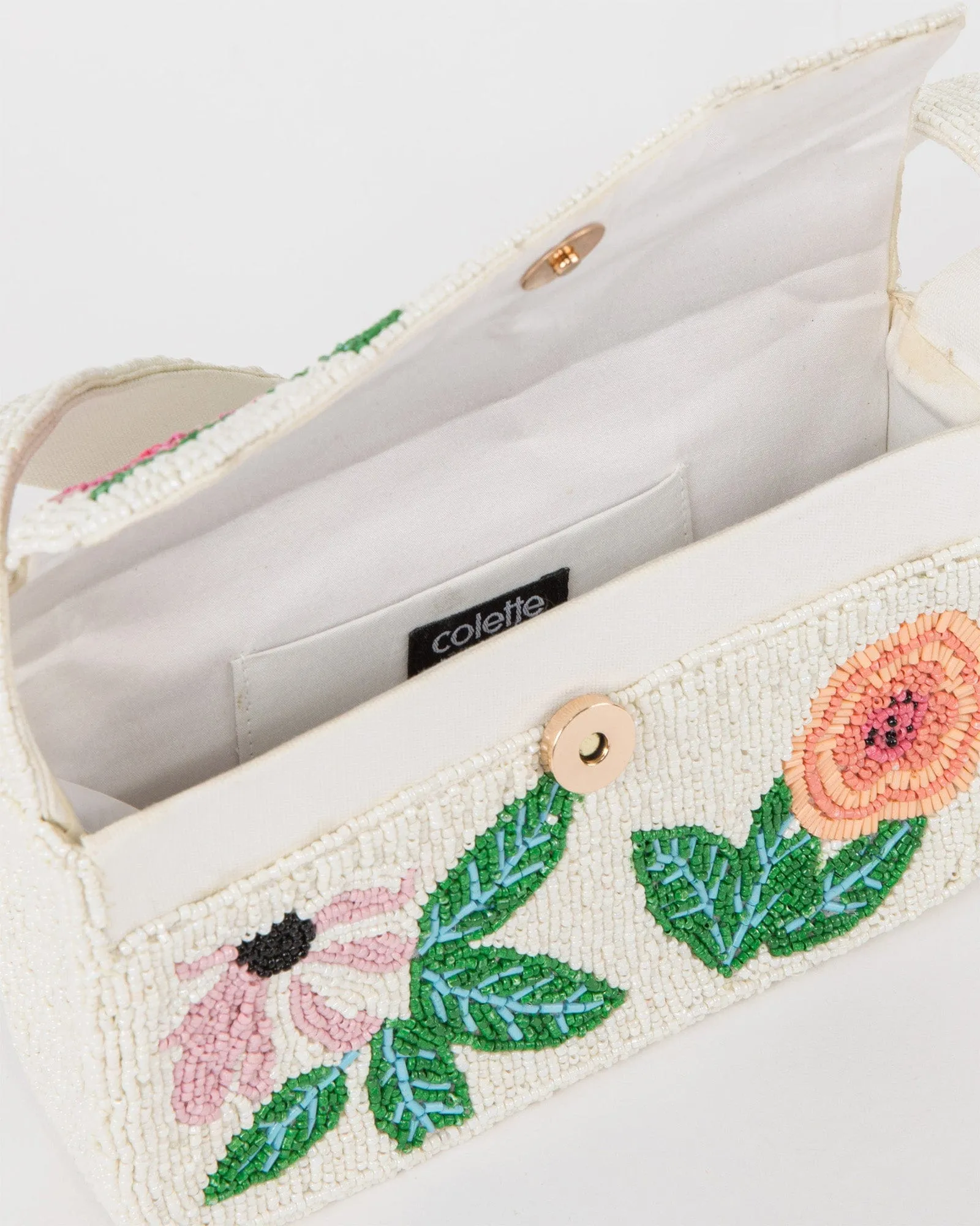 Multi Colour Floral Beaded Baguette Bag