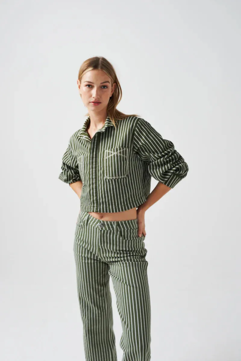 Piper Cropped Jacket in Striped Khaki