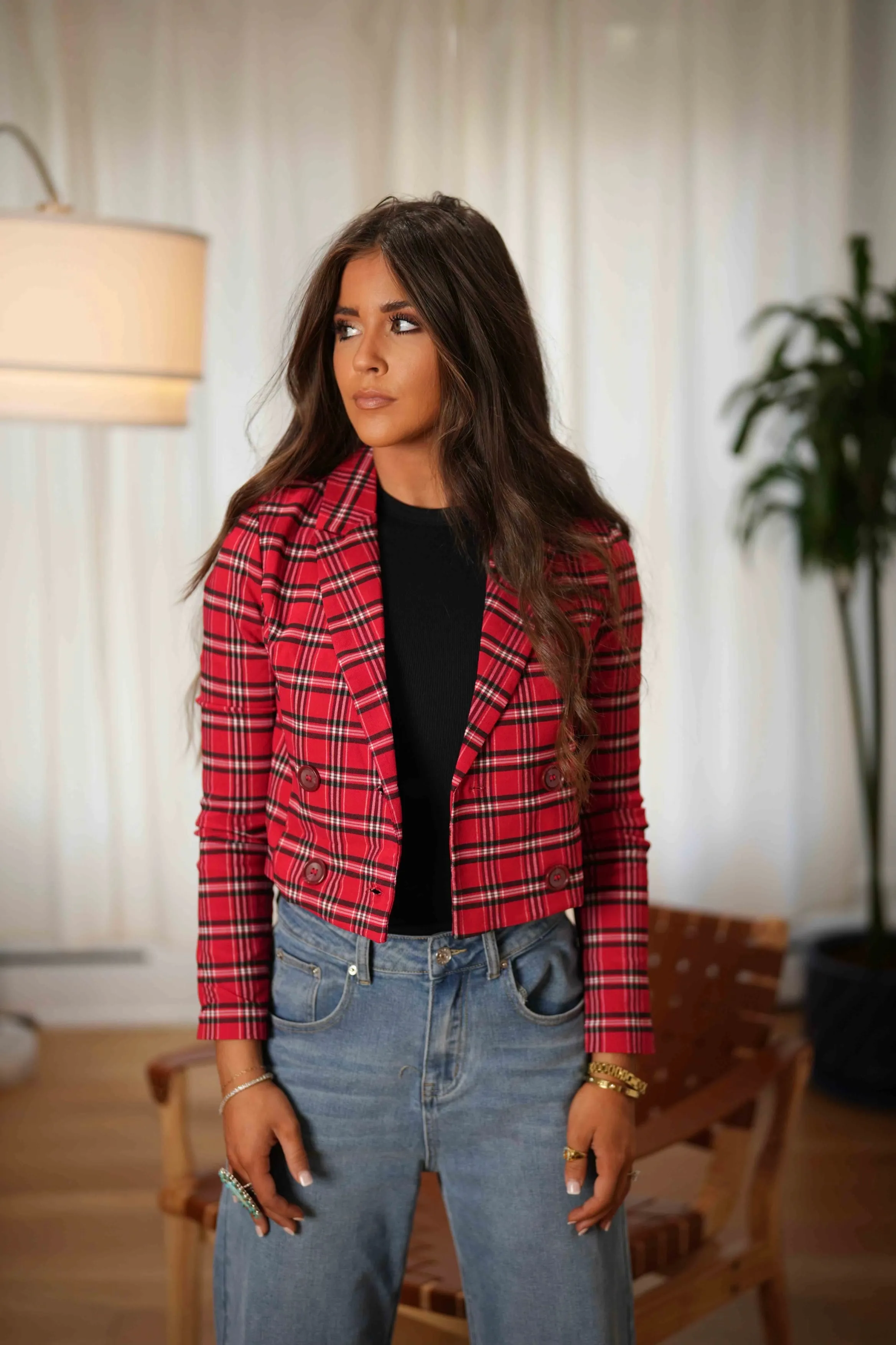 Plaid Cropped Blazer