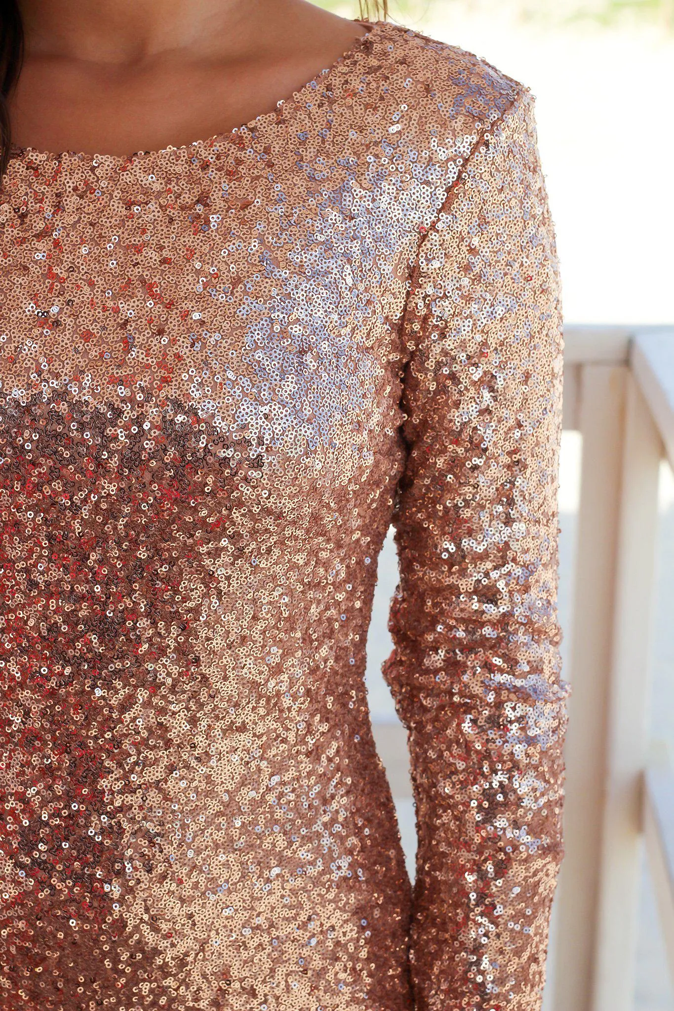 Rose Gold Sequin Short Dress with Long Sleeves