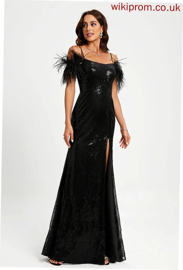 Scoop Prom Dresses Floor-Length Anabel Sequined Feather With Sequins Sheath/Column