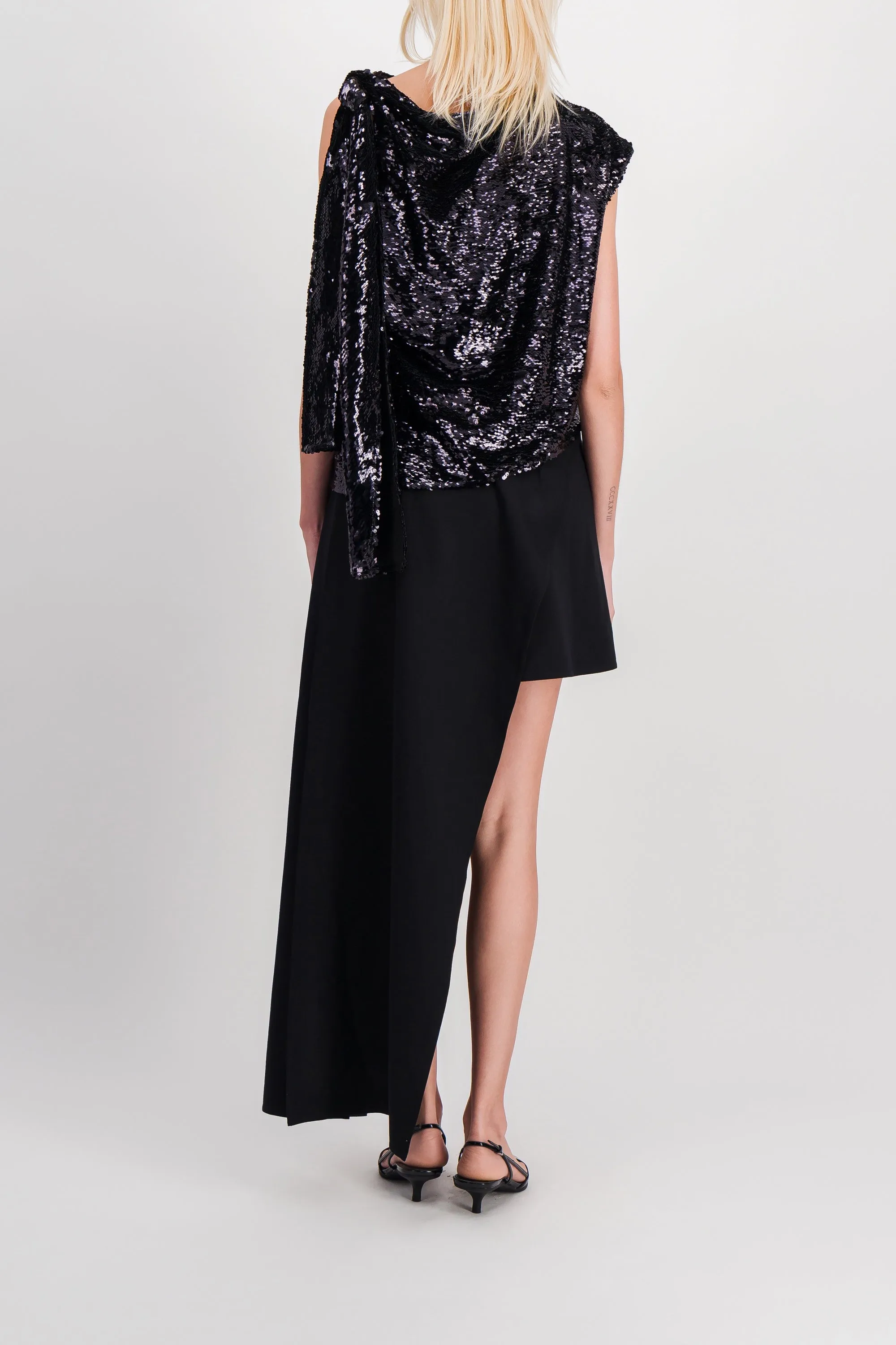 Sequined asymmetric mini-dress