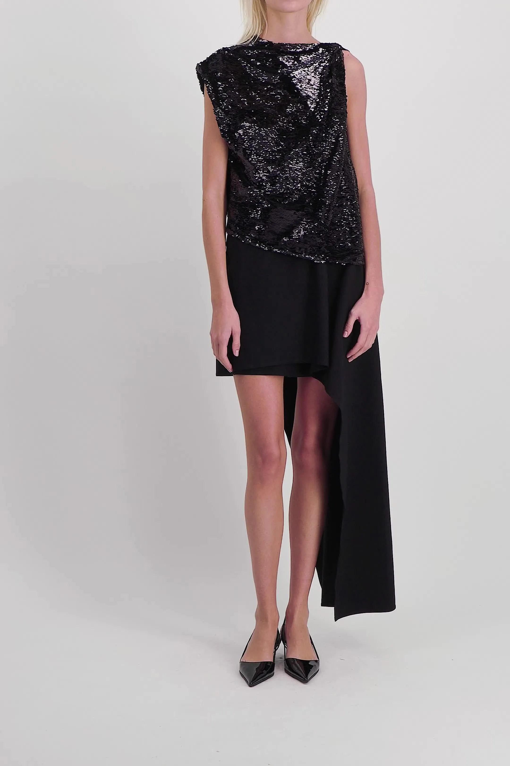 Sequined asymmetric mini-dress