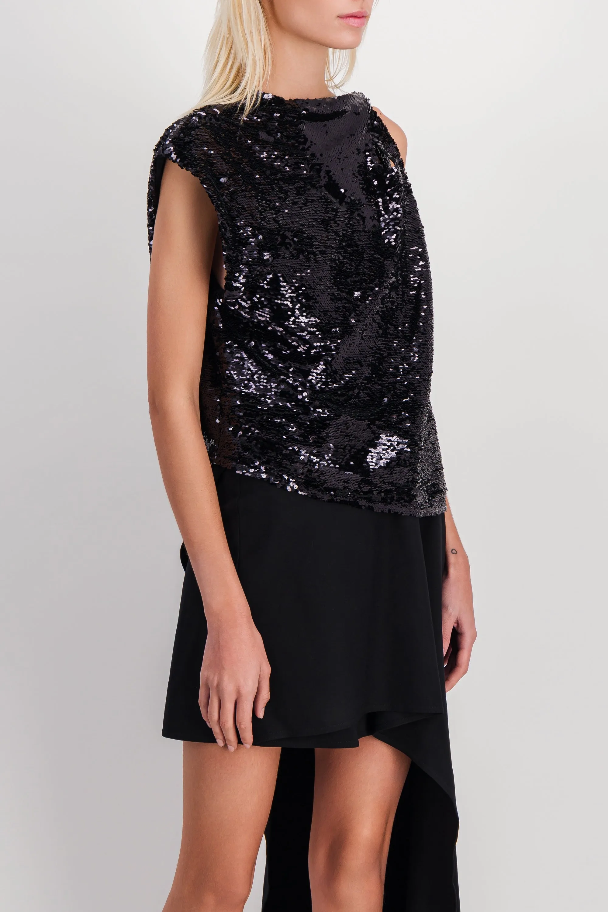 Sequined asymmetric mini-dress