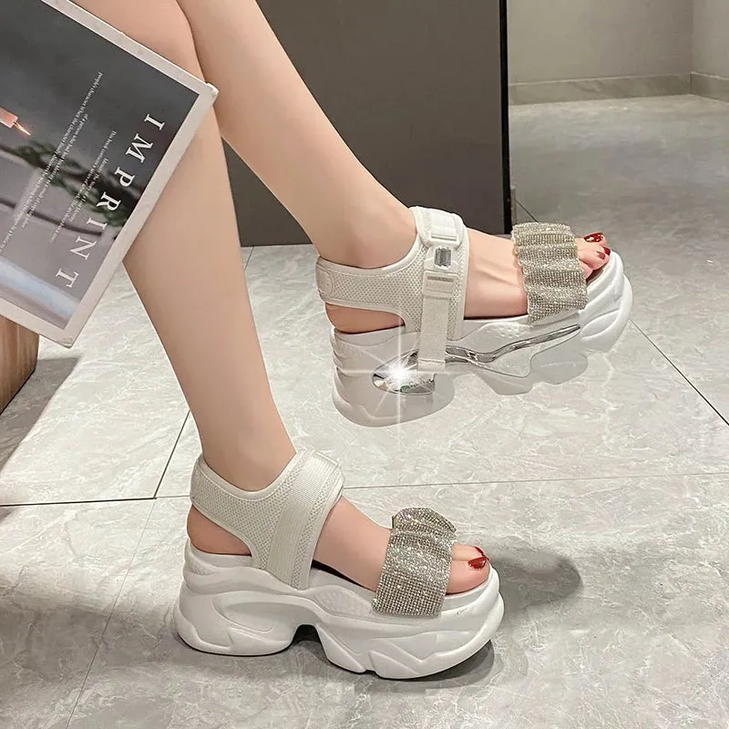 Shiny Crystal Chunky High Platform Sandals