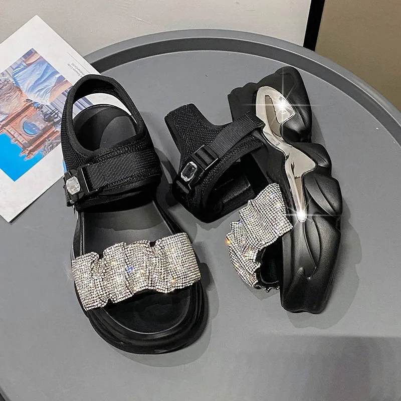 Shiny Crystal Chunky High Platform Sandals