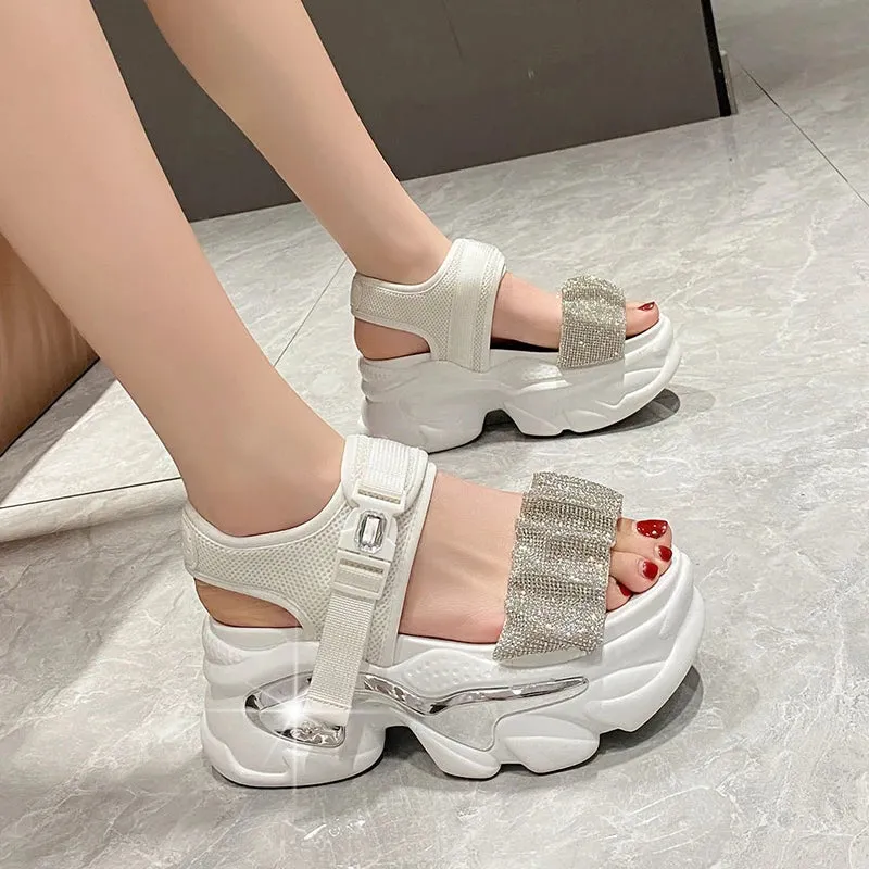 Shiny Crystal Chunky High Platform Sandals