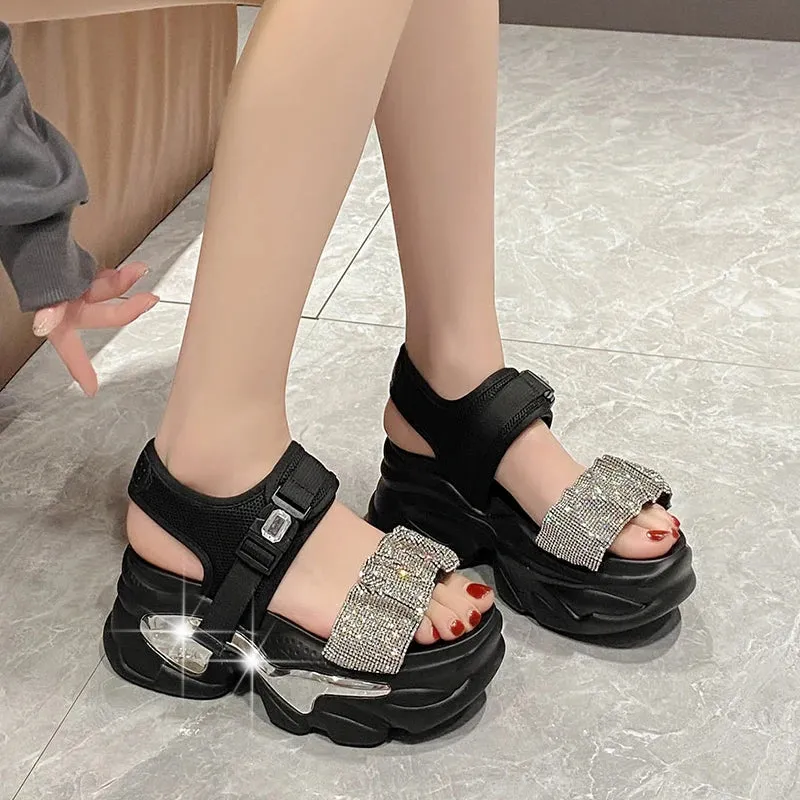 Shiny Crystal Chunky High Platform Sandals