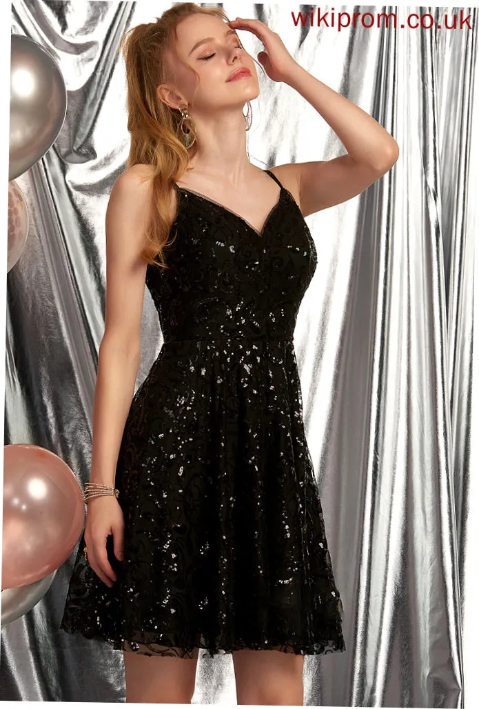 Short/Mini Kinley Prom Dresses V-neck Sequined A-Line