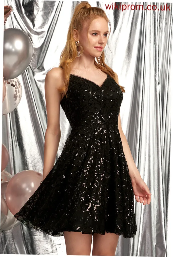 Short/Mini Kinley Prom Dresses V-neck Sequined A-Line