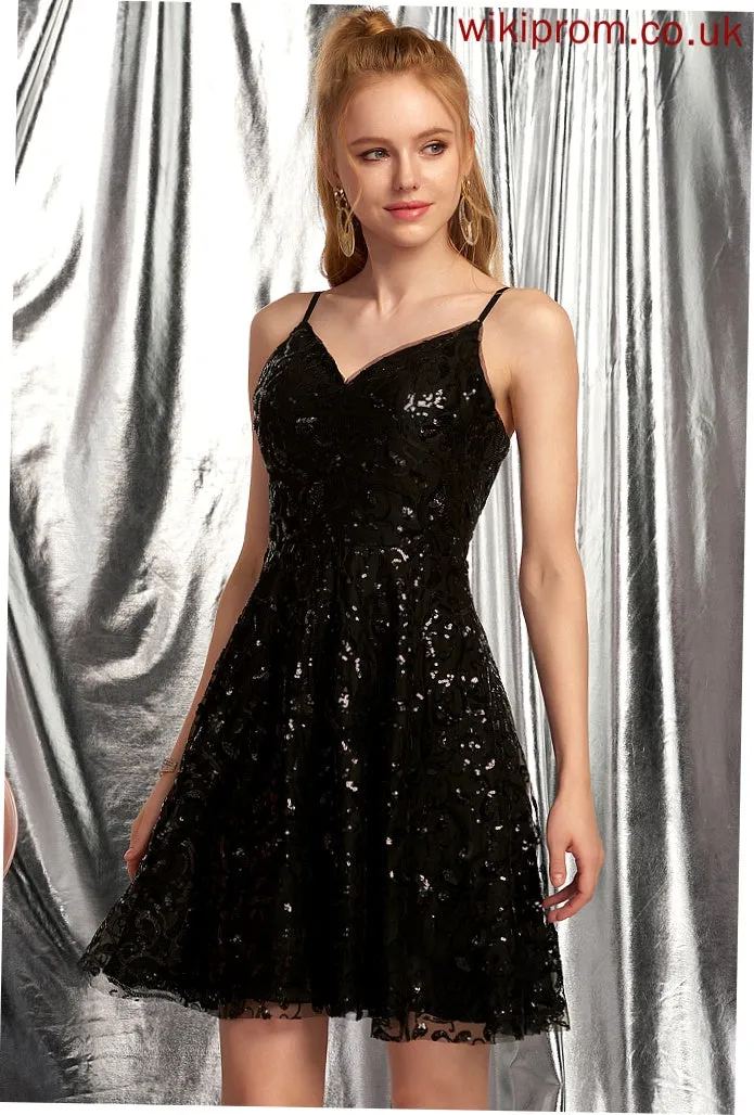 Short/Mini Kinley Prom Dresses V-neck Sequined A-Line